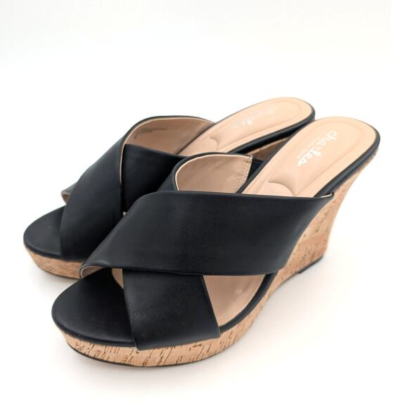 Charles By Charles David Black Wedge Sandals - Picture 1 of 12